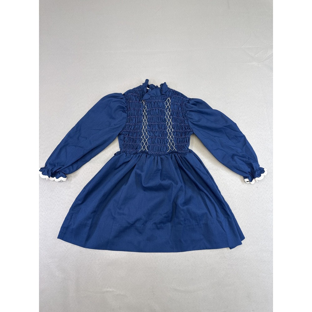 Polly Flinders Vintage High Neck Long Sleeve Dress 5 Blue Kodel Polyester